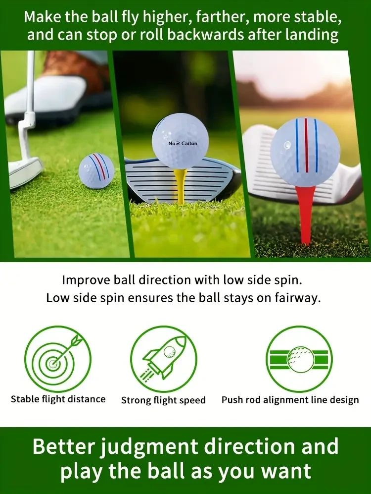 Caiton Double-Layer Distance Golf Balls with Auxiliary Alignment Line (3/6/12 Pack)  High Rebound Practice Balls, White