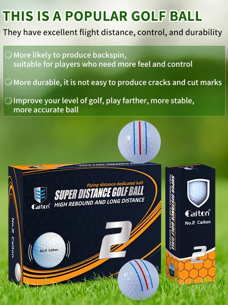 Caiton Double-Layer Distance Golf Balls with Auxiliary Alignment Line (3/6/12 Pack)  High Rebound Practice Balls, White
