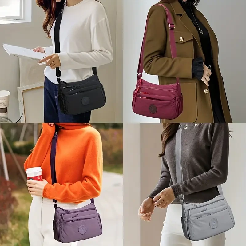 Perfect Lily Adjustable Nylon Crossbody Bag Multi-Compartment Everyday Organiser (Khaki, Red, Purple, Black, Grey)