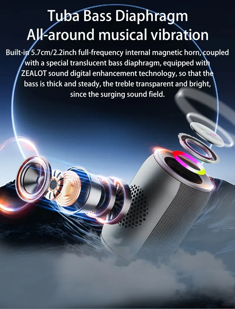 ZEALOT S32 Pro Portable Wireless Speaker Dual Pairing, 12-Hour Battery, USB-C (Charging & AUX Cables Included)