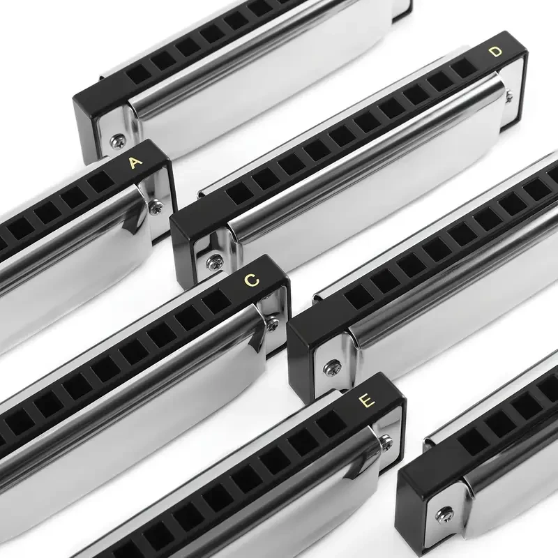 EAST TOP 7-Piece Diatonic Blues Harmonica Set  10-Hole, Colour-Coded, Polished Metal, With Carry Bag (Adults/Pros/Gifting)