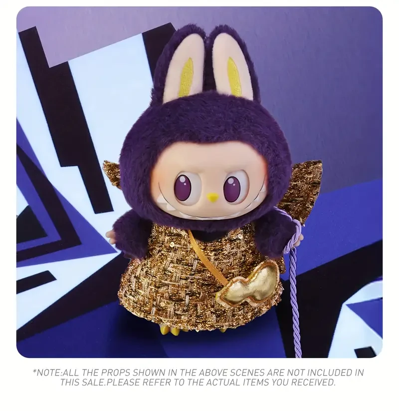 POP MART LABUBU  PRONOUNCE Wings of Fortune  Vinyl Plush Hanging Charm (Purple Ears, Golden Tweed Dress, Heart Handbag)