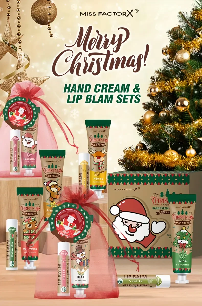 24-Piece Christmas Gift Set  Hand Cream & Lip Balm Duo with Festive Cards + Red Tote (MISS FACTORX)