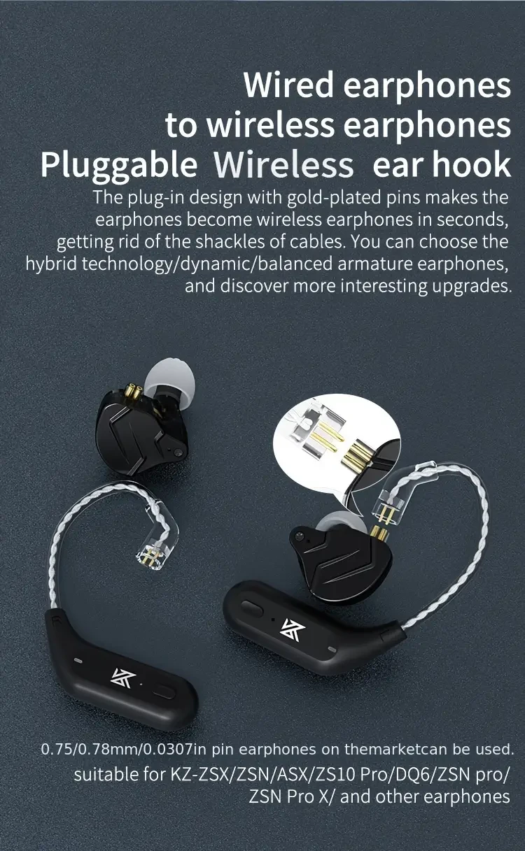 KZ AZ09 TWS Wireless Ear Hook  Bluetooth Adapter for KZ In-Ear Monitors (C-Pin Connector)