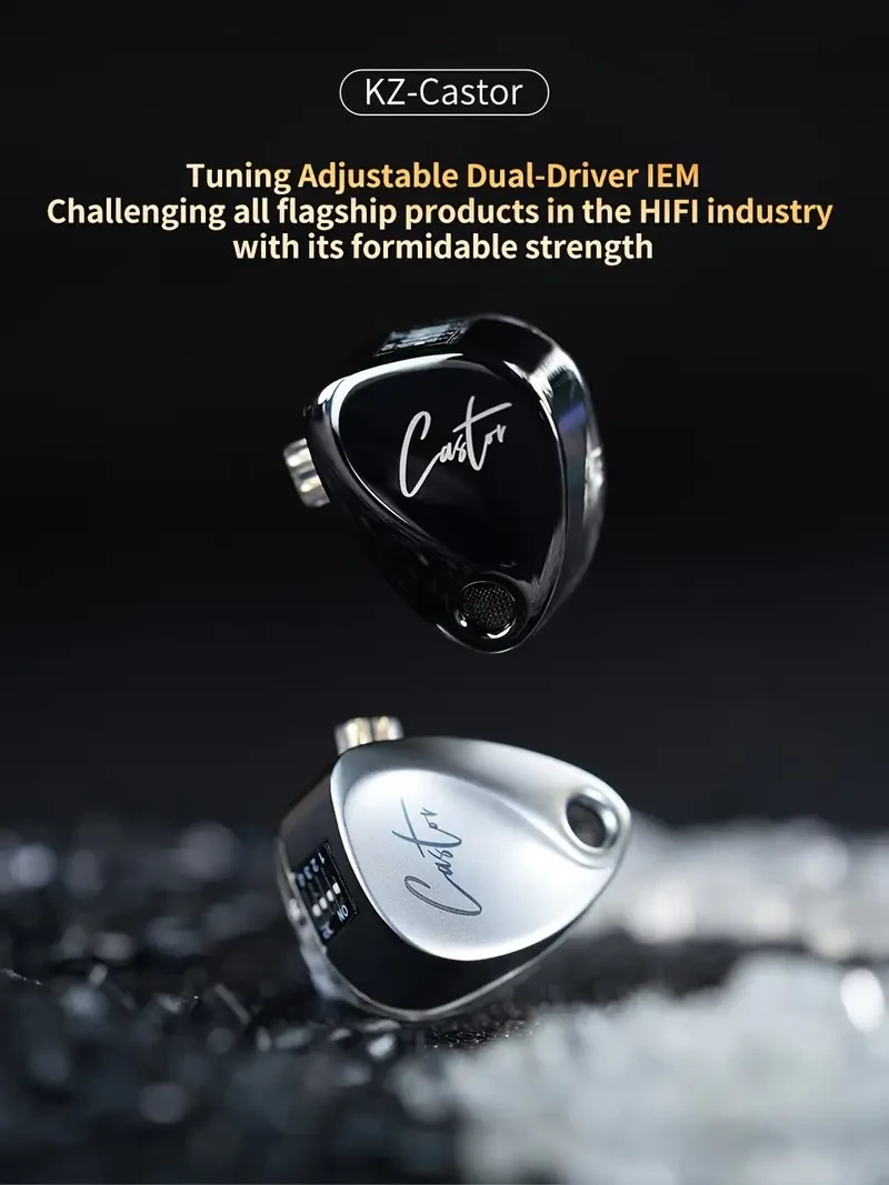 KZ Castor Hi-Fi In-Ear Monitors  Dual Dynamic Drivers, Tunable Sound, Detachable Cable (3.5mm Jack)