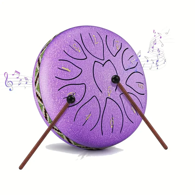 6-Inch (15.2 cm) 11-Note Steel Tongue Chakra Drum With Bag, Mallets & Music Book