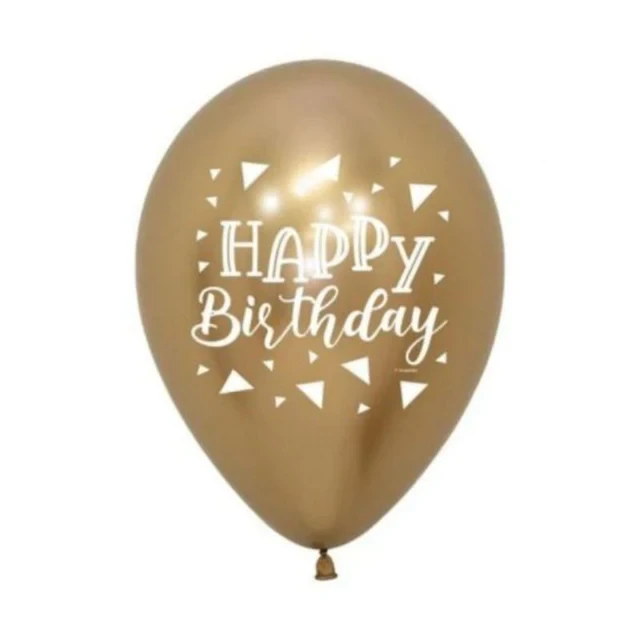 Sempertex 30cm Happy Birthday Triangles Metallic Reflex Gold Latex Balloons, 12PK - Pack of 12