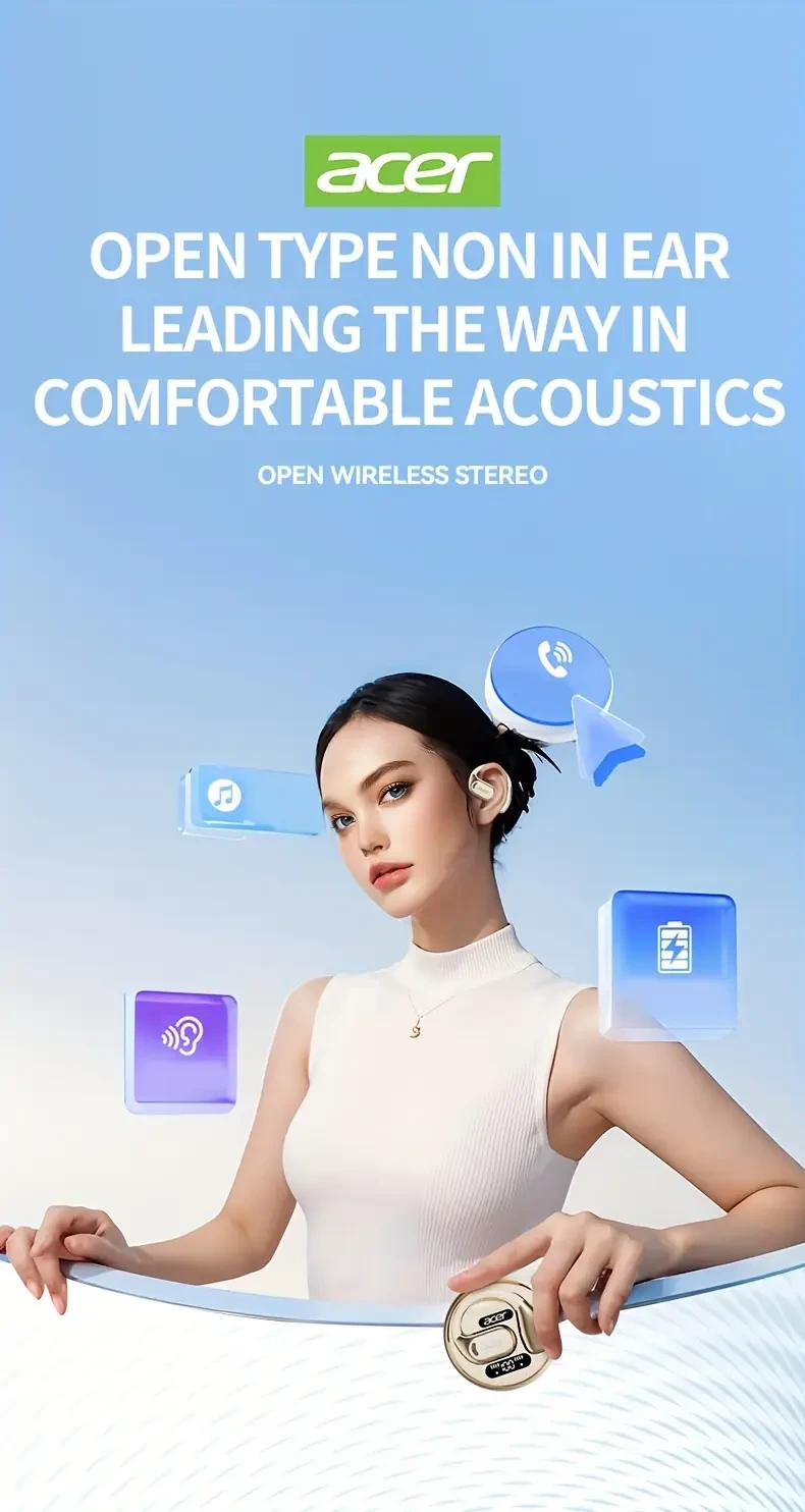 Acer OHR510 Pure Bass Sound Wireless Earbuds  Sport-Ready, Long Battery Life, Modern Over-Ear Fit