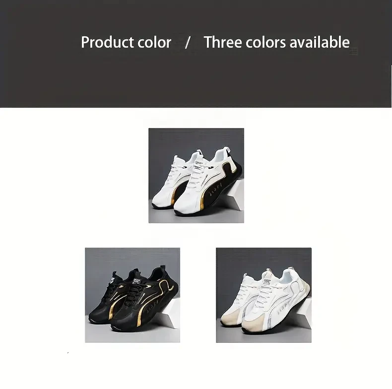 KOONEXY Mens & Golden Sneakers  Low-Top Lace-Up with Golden Accent