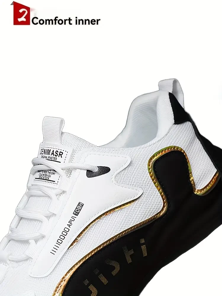 KOONEXY Mens & Golden Sneakers  Low-Top Lace-Up with Golden Accent