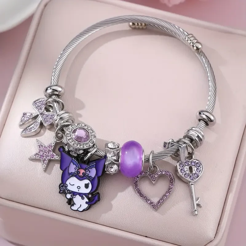 Sanrio Pink LOVE Bracelet  Hello Kitty & Kuromi Cute Cartoon Wristband