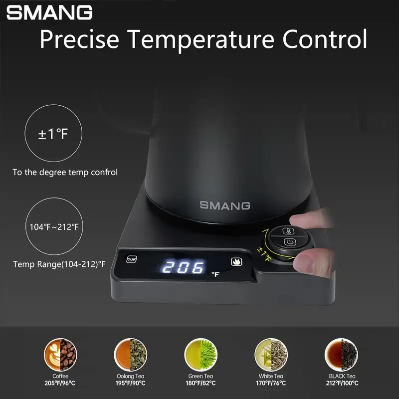Smang Gooseneck Electric Kettle  Precise Temperature Control & Elegant Brewing Design