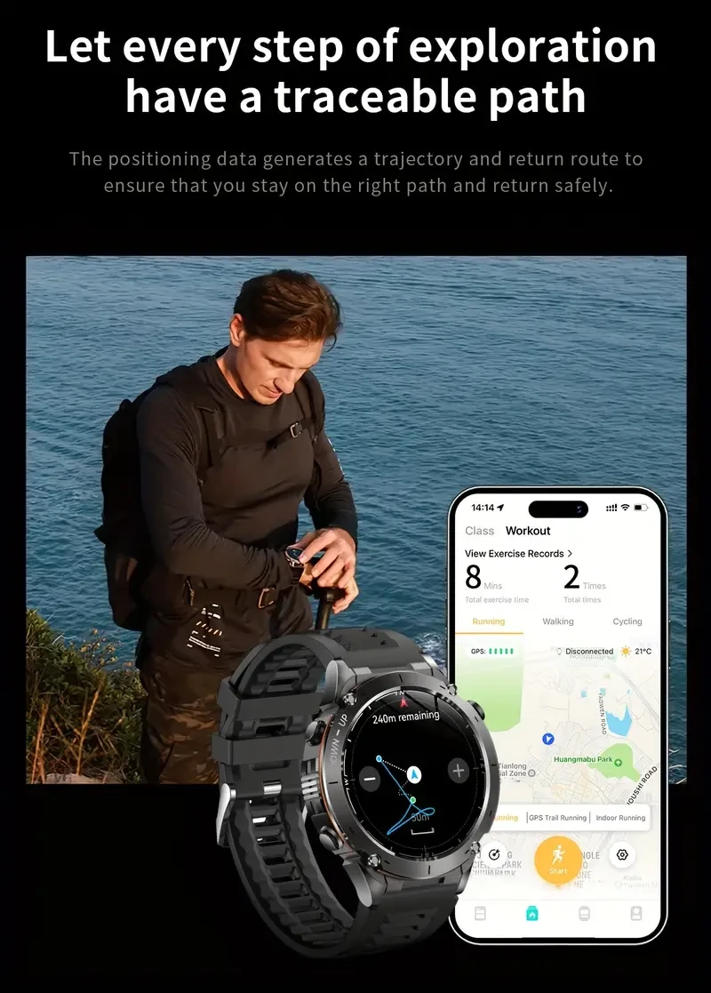 JJMMK Outdoor Smartwatch Rugged Design, High-Precision GPS & 170+ Sports Modes