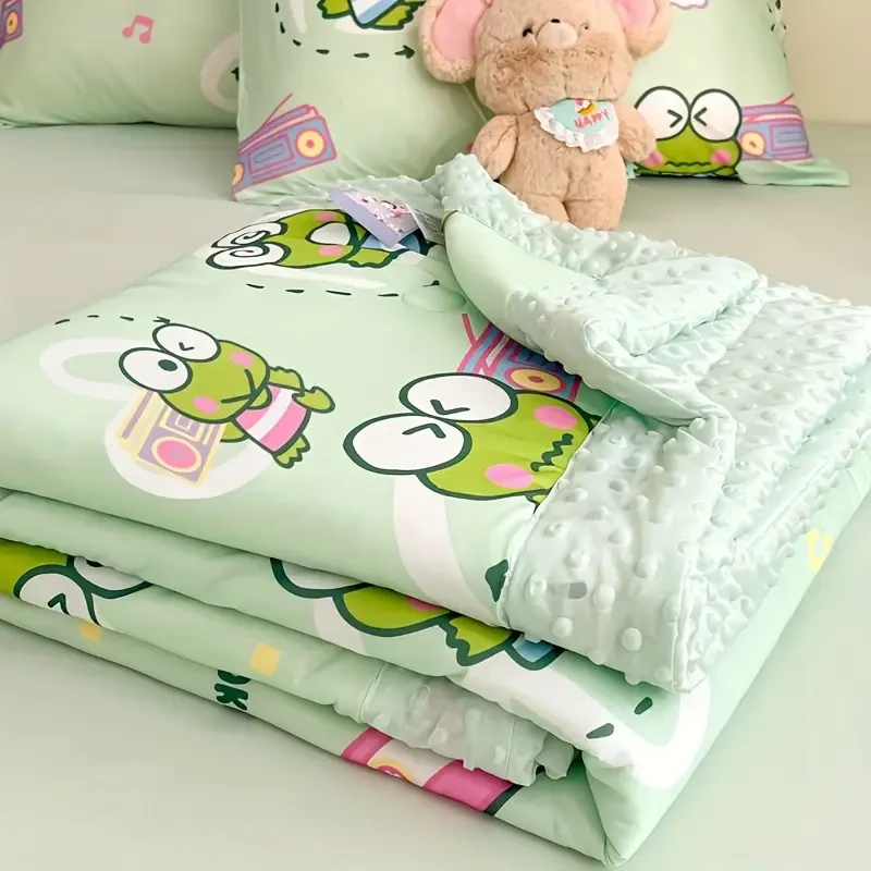 Sanrio Kuromi & Hello Kitty Mini Cooling Bedspread  Official Licensed Anime Blanket in Mint Green