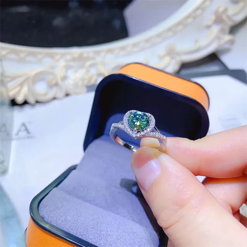 Blue Green Moissanite Ring
