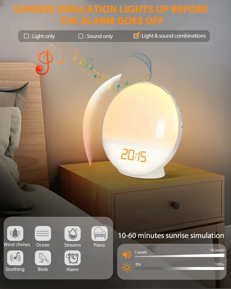 HALO LIGHT Sunrise Wake-Up Alarm Clock  Gentle, Modern & Smart