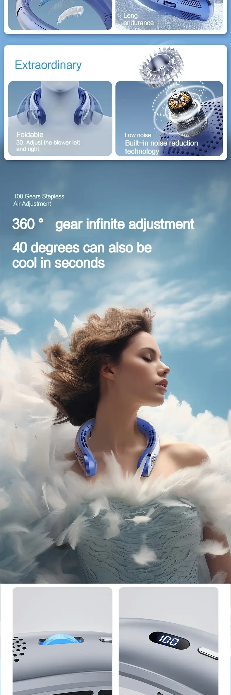 JUKOO 2025 Adjustable Temperature Portable Neck Fan  Smart, Quiet & Hands-Free