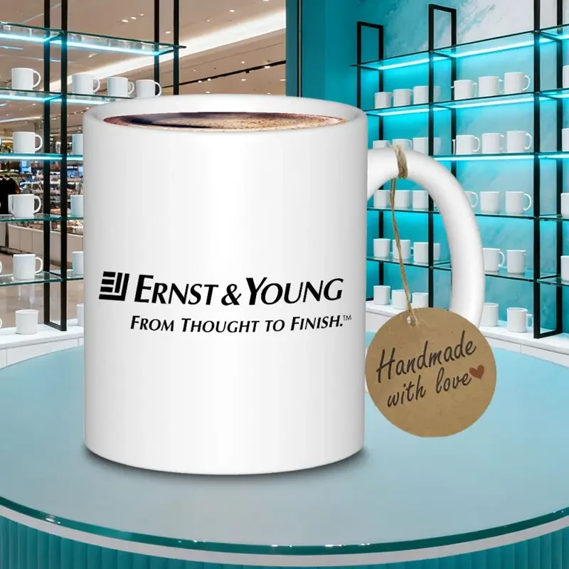 Ernst & Young Logo Ceramic Coffee Mug  Officially Licensed Corporate Branding Cup
