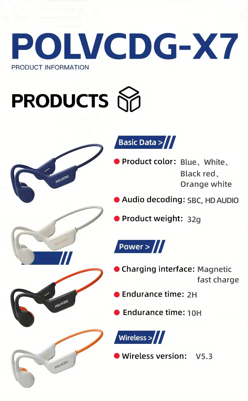 POLVCDG Audio 2024 New X7 Wireless Bone Conduction Headphones Perfect for Active Lifestyles