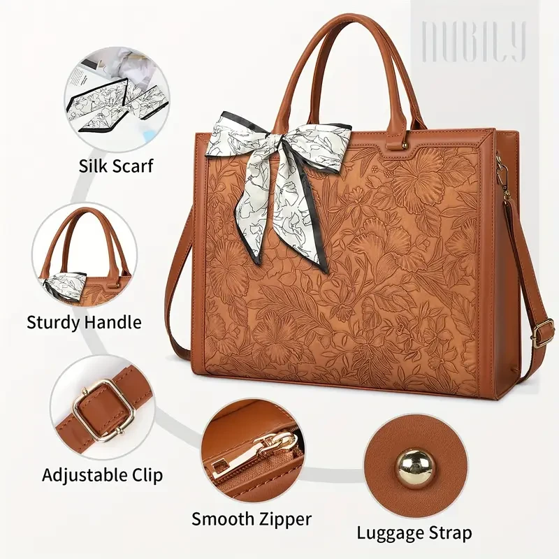 NUBILY Women's 39.62 cm High-Quality PU Leather Laptop Tote Bag Stylish and Functional for Work, Travel, and Everyday Use