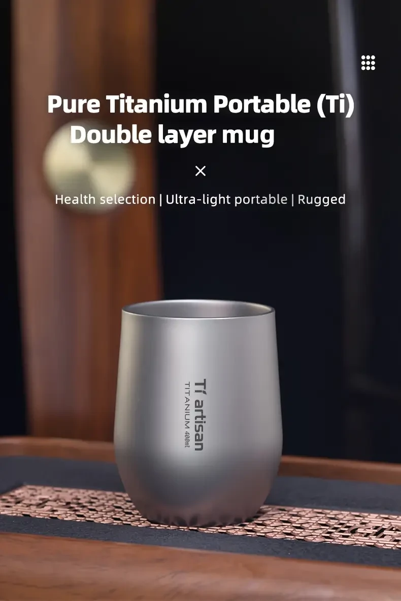 Tiartisan 255ml/400ml Outdoor Titanium Water Mug  Lightweight, Double-Walled Drinkware for Camping, Hiking, and Travel