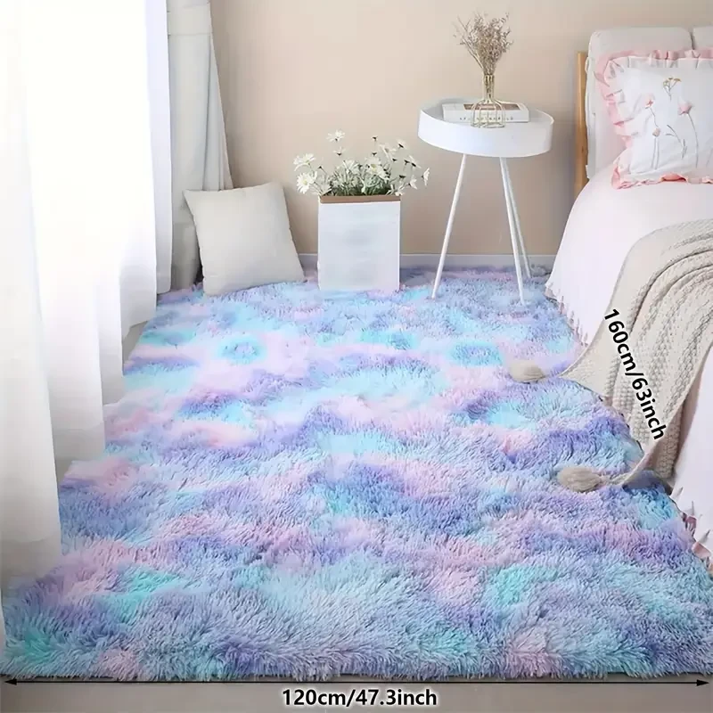 XMwike Fluffy Braided Polyester Area Mat Vibrant Tie-Dye Design for Stylish Home Decor