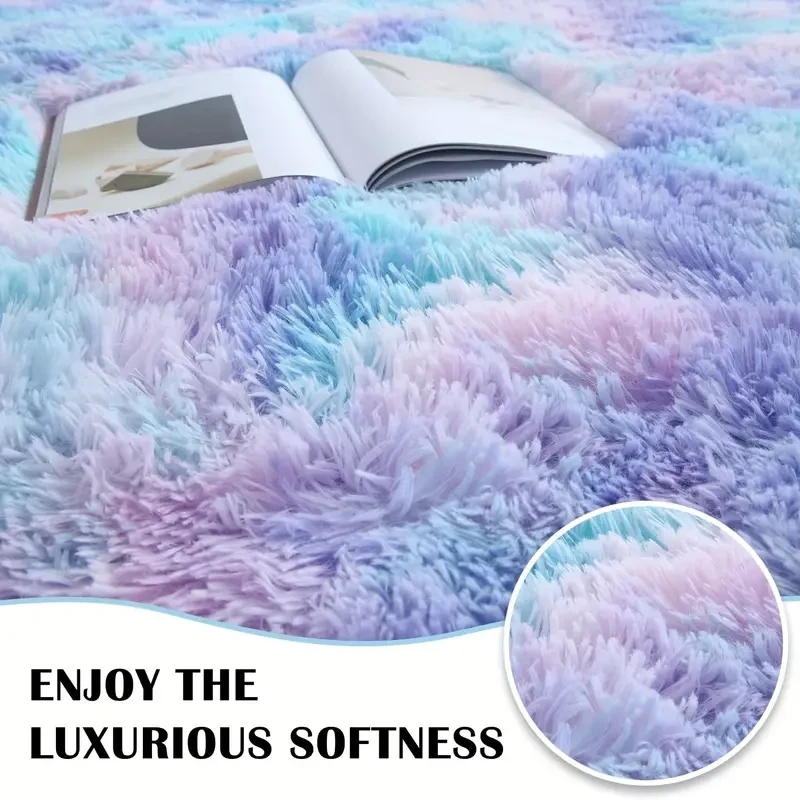 XMwike Fluffy Braided Polyester Area Mat  Vibrant Tie-Dye Design for Stylish Home Decor