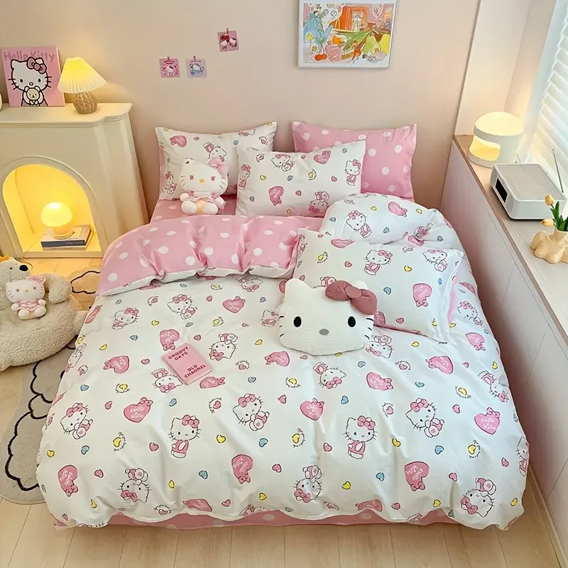 Love Cat Pattern Bedding Four-Piece Set  Add Charm and Comfort to Your Bedroom