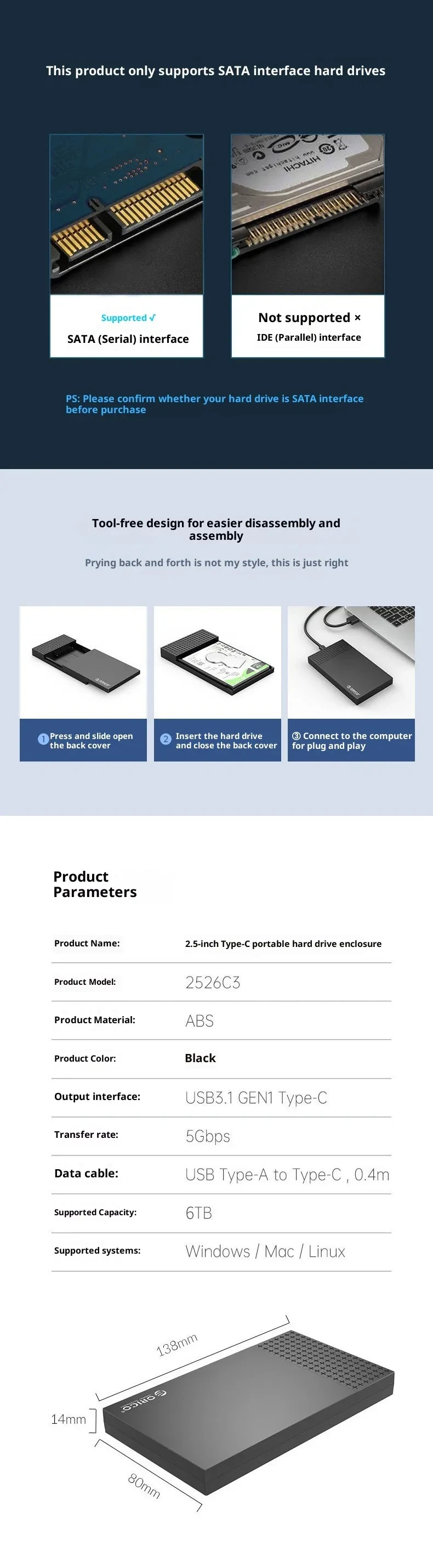 25-inch Type-C Mobile Hard Disk Box USB31