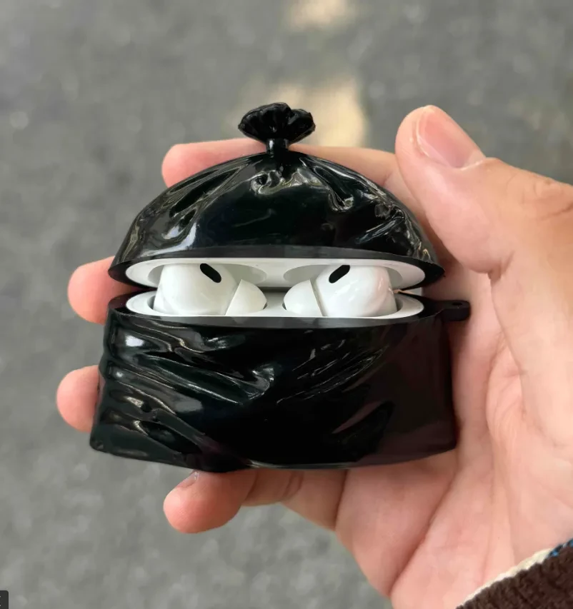 Original Black Silicone Trash Bag Earphone Case