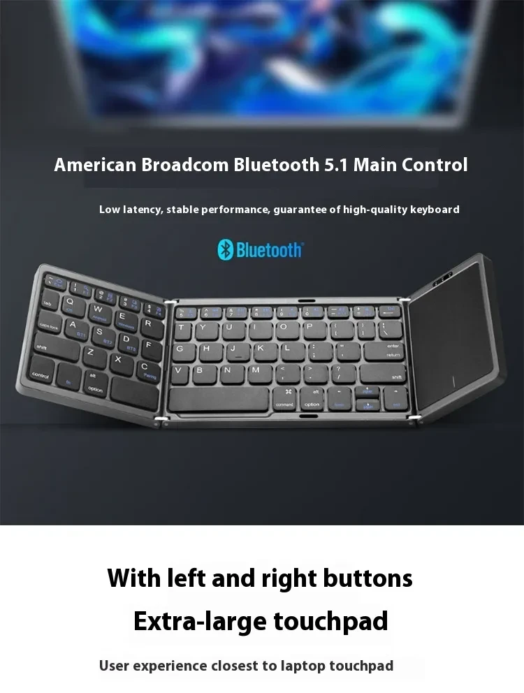 Three Folding Wireless Bluetooth Keyboard Touch Pad Mobile Phone Tablet Notebook Portable Folding Keyboard