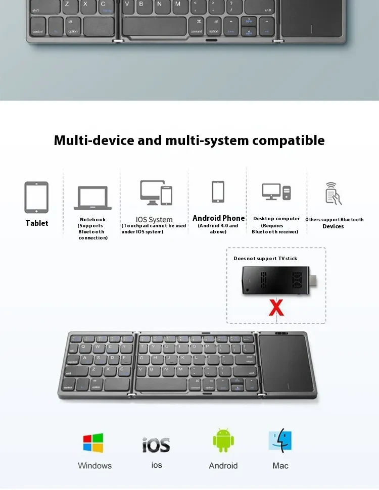 Three Folding Wireless Bluetooth Keyboard Touch Pad Mobile Phone Tablet Notebook Portable Folding Keyboard