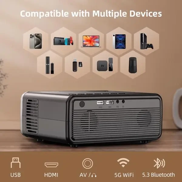 Projector With WiFi & Bluetooth, Upgraded 5G Portable Projector, Support 4K, Native 1080P, 12000 Lumens, Outdoor LED Movie Projector,Selling On The Amazon Temu Platform Is Prohibited