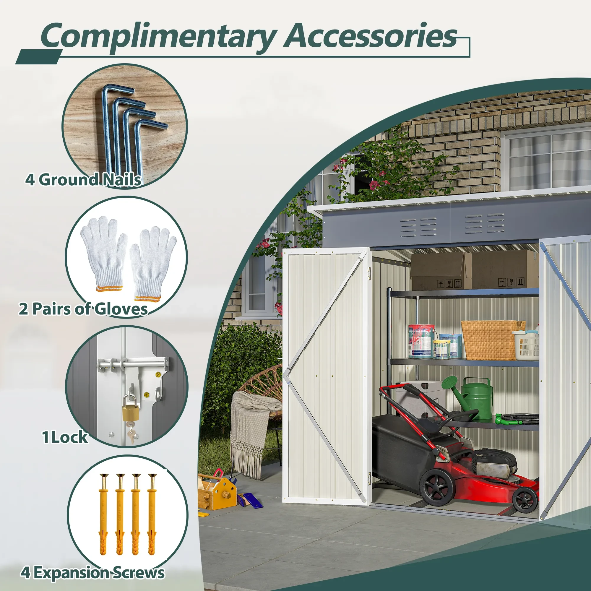 6'x4' Outdoor Metal Storage Shed For Garden Tools Lockable Door With Floor Frame