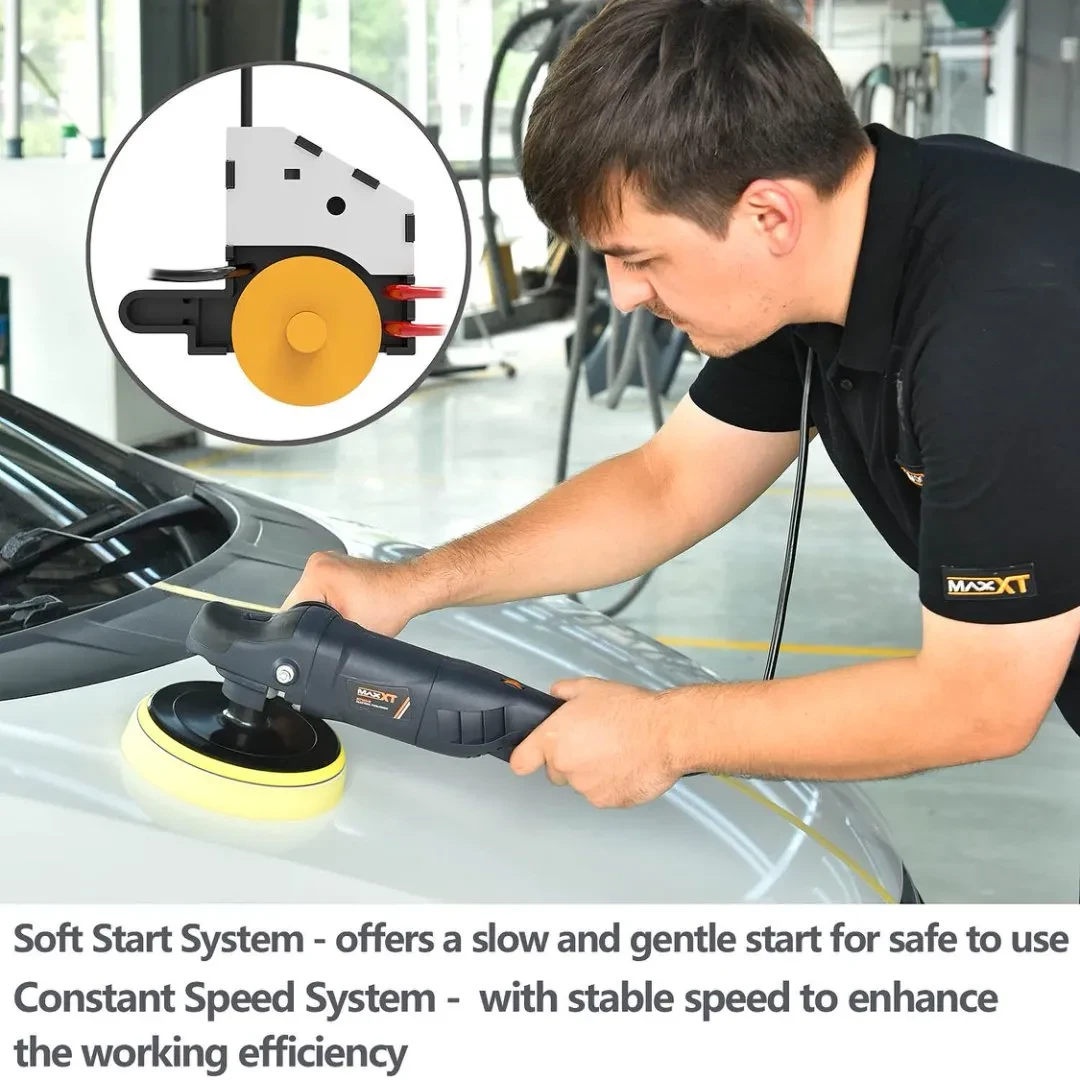 Car Buffer Polisher Rotary Variable Speed Car Polishing Machine 7 Inch Car Detailing Kit With D And Side Handle, Woolen Fleece Hood, Terry Polishing Bonnet, Sanding Discs