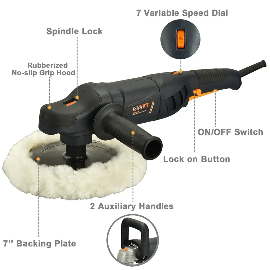 Car Buffer Polisher Rotary Variable Speed Car Polishing Machine 7 Inch Car Detailing Kit With D And Side Handle, Woolen Fleece Hood, Terry Polishing Bonnet, Sanding Discs