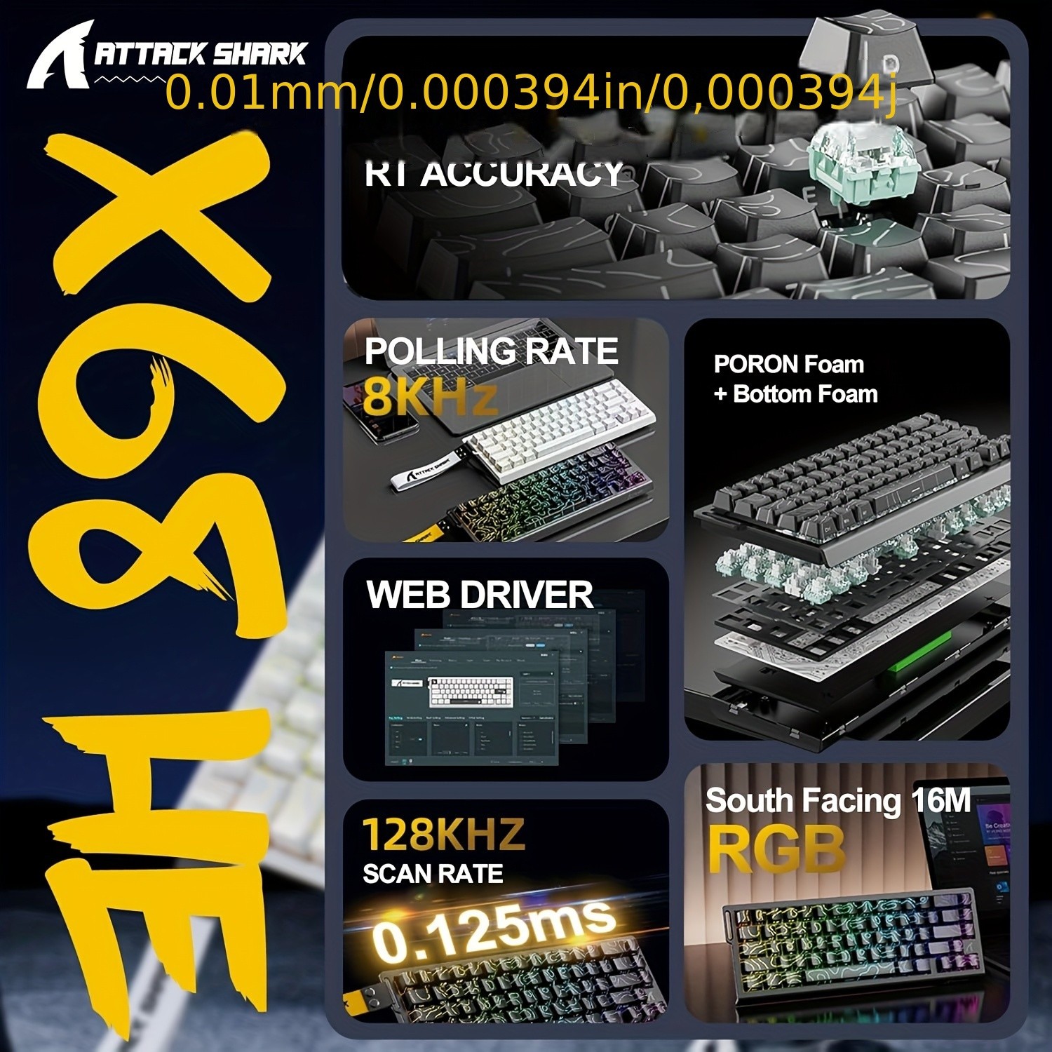 ATTACK SHARK X68 HE 8000 Hz Rapid Trigger Gaming Keyboard