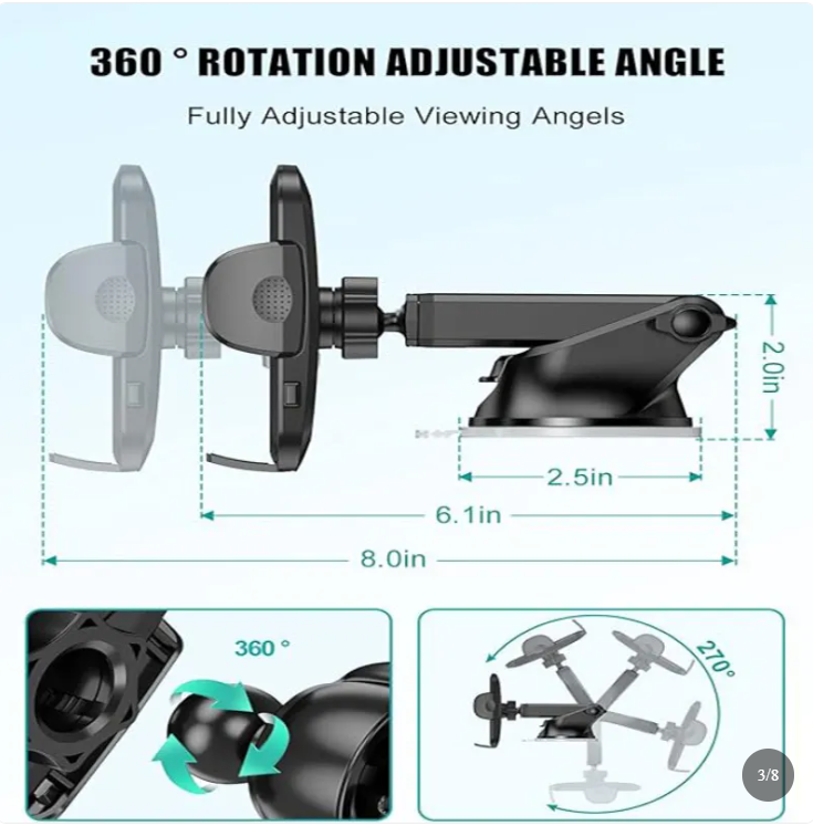 Phone Mount For Car, 4 In 1 Universal Car Phone Holder Mount For Dashboard Air Vent, Super Suction