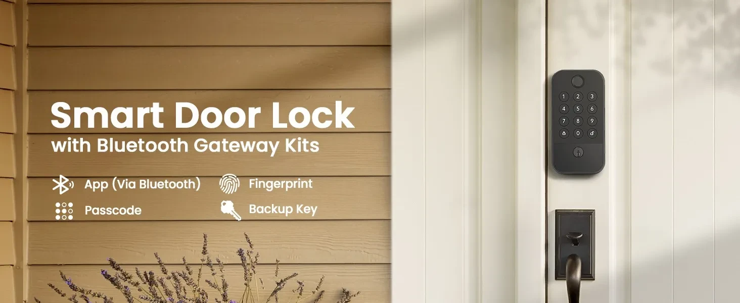 Smart WiFi & Bluetooth Door Lock With Fingerprint, Keypad & Code Entry, App Remote Control, Auto Lock, Black