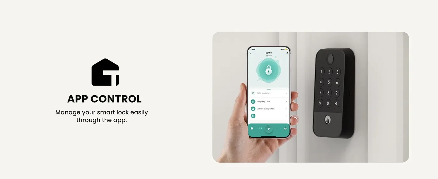 Smart WiFi & Bluetooth Door Lock With Fingerprint, Keypad & Code Entry, App Remote Control, Auto Lock, Black
