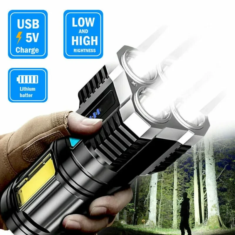 2024 POWERFUL Tactical Quad-Core Super Bright Torch LED Flashlight USB Rechargeable Camping