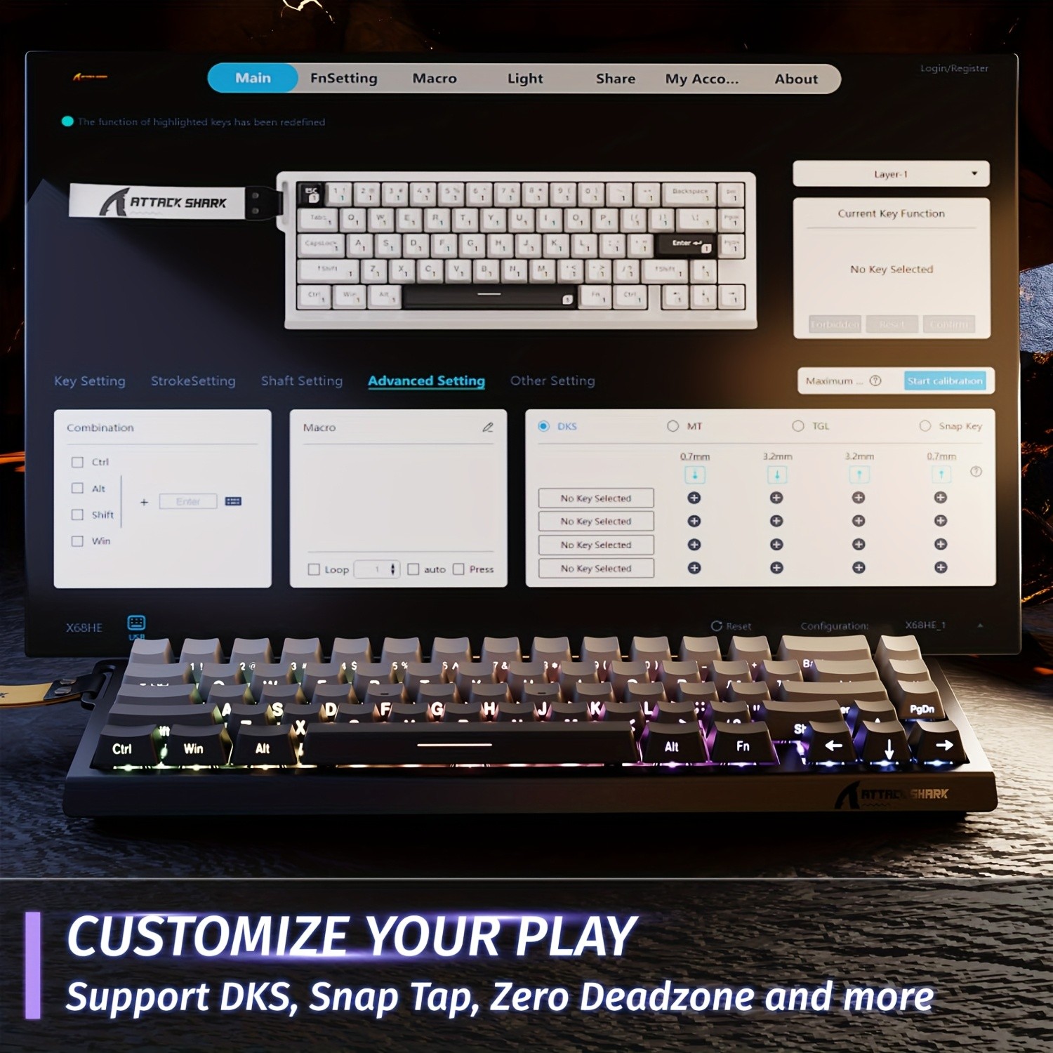 ATTACK SHARK X68 HE 8KHz Rapid Trigger Magnetic Gaming Keyboard