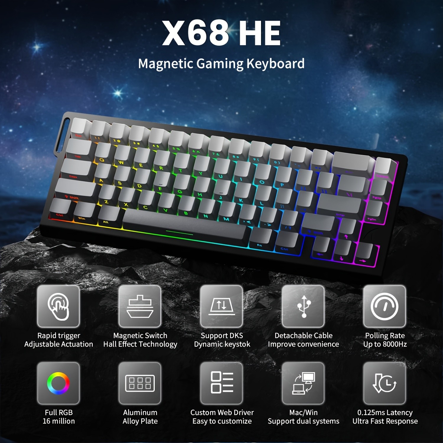 ATTACK SHARK X68 HE 8KHz Rapid Trigger Magnetic Gaming Keyboard