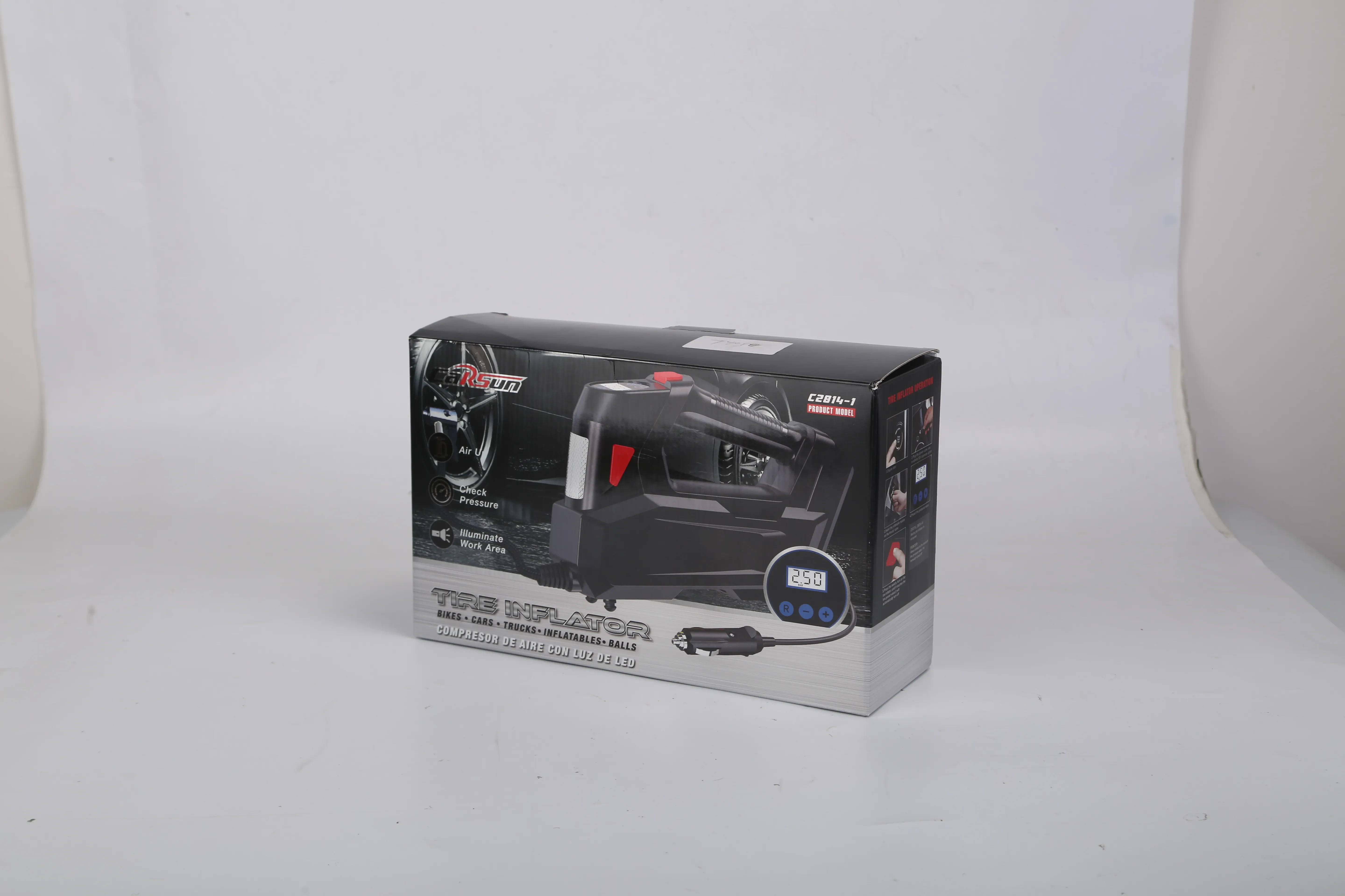 1Pc Portable Tire Inflator 120 PSI Maximum 90W Powered Tire Inflator With Digital Display LED Light Inflatable Nozzle Needle Fuse Air Compressor For Bikes Motorbikes Car Balls