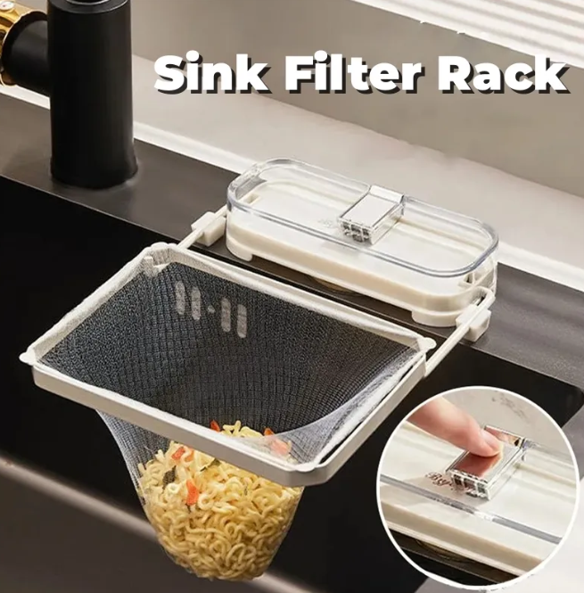 Kitchen Sink Filter Rack with Suction Cup  Disposable Leftover Filter Pocket and Drain Rack
