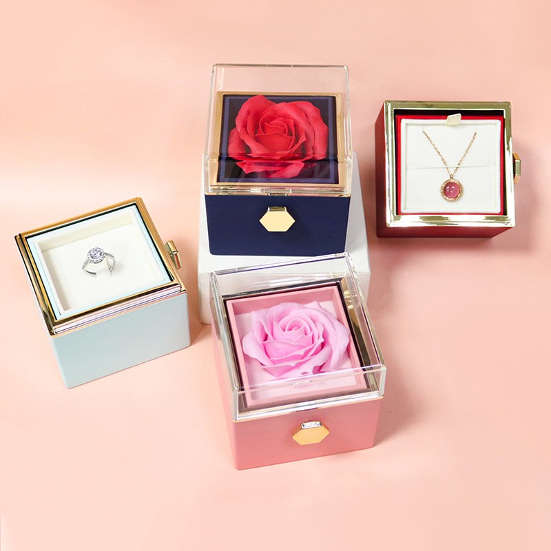 New Valentine Rotating Jewelry Display Case with Eternal Rose