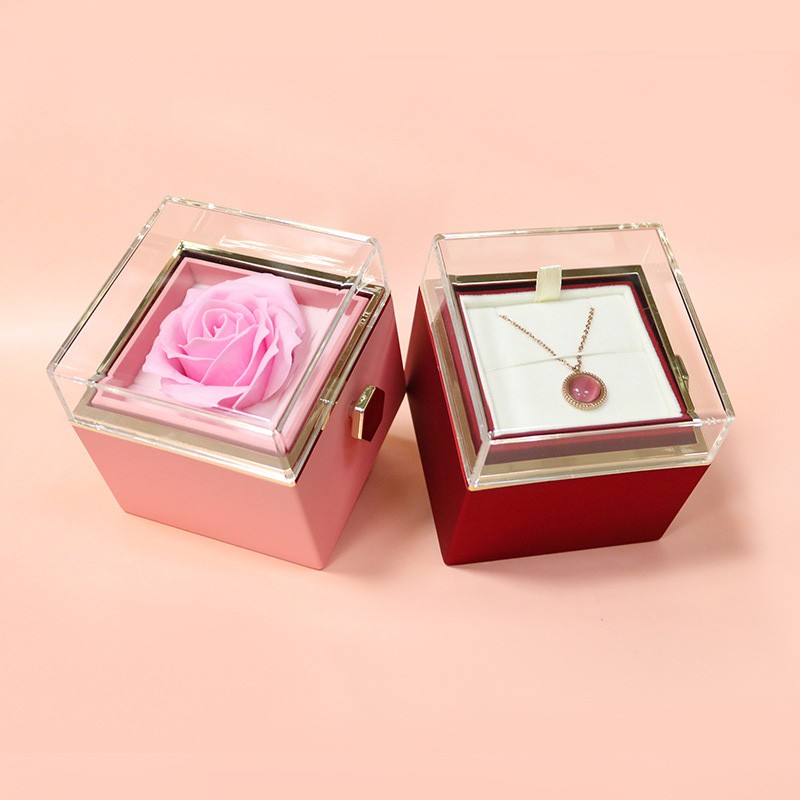 New Valentine Rotating Jewelry Display Case with Eternal Rose