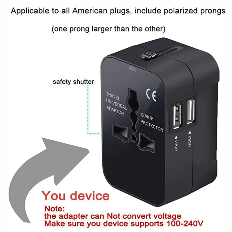 Travel Adapter, Worldwide All In One Universal Travel Adapter Wall Charger AC Power Plug Adapter