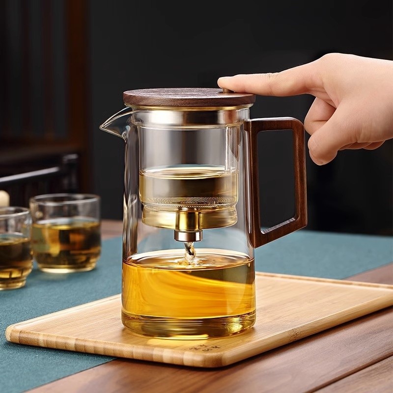 Harmony Water Separation Glass Teapot Magnetic Switch Tea Brewer with Wooden Handle