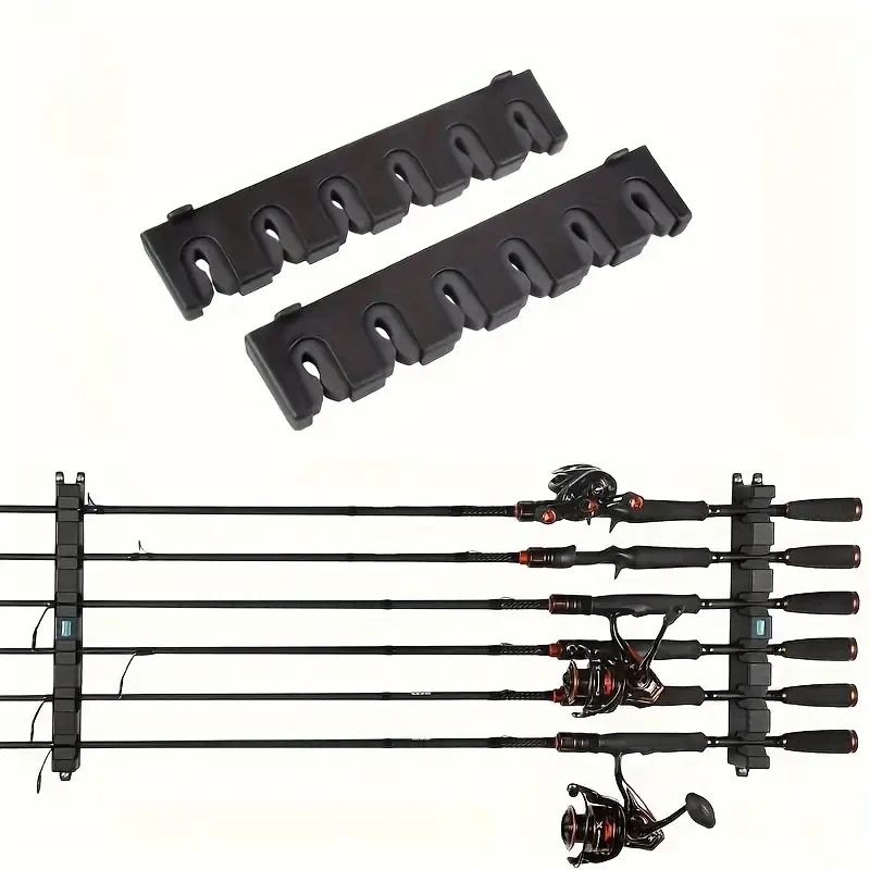 HOTU Vertical/Horizontal Fishing Rod Holder  Wall-Mounted Storage Rack for 6 Rods